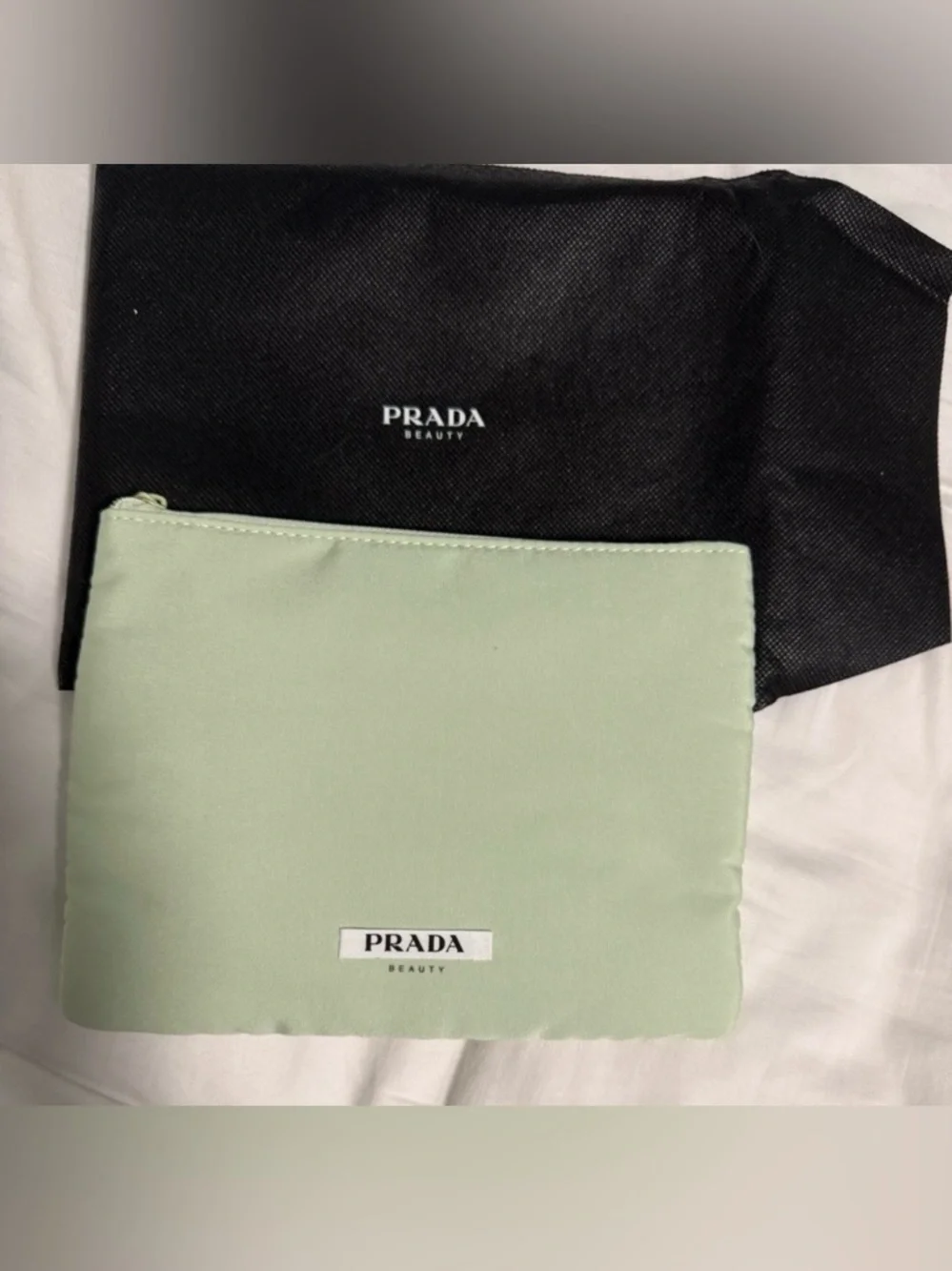 Prada Beauty cosmetic Pouch in Mint Green with dust bag! NWOT!